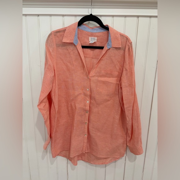 Sigrid Olsen Tops - Sigrid Olsen 100% Linen Coral Button Down Shirt (M)